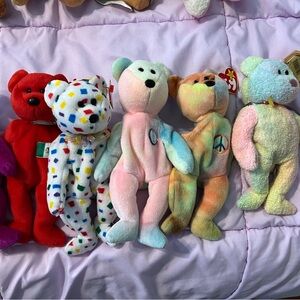 Ty Multicolor Plush Bear Lot with Pastel Tie-Dye & Confetti Patterns
